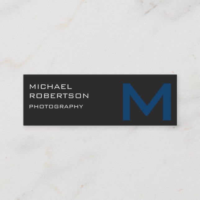 Slim Gray Blue Monogram Fotograf Business Card Mini Visitenkarte (Vorderseite)