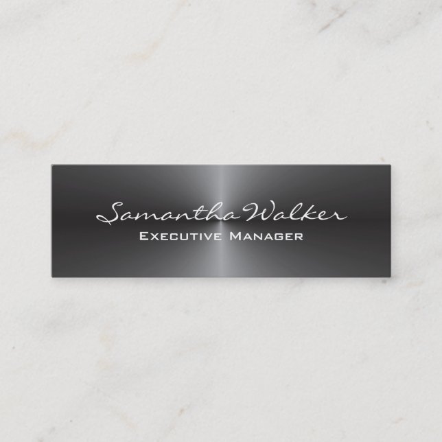 Slim Handwriting Modern Trendy Metallic Grau Mini Visitenkarte (Vorderseite)