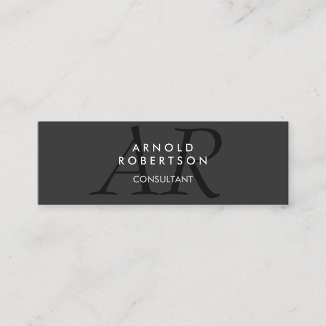 Slim Monogram Schlicht Gray Trendy Business Card Mini Visitenkarte (Vorderseite)