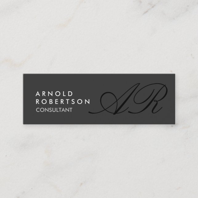 Slim Monogram Schlicht Gray Trendy Business Card Mini Visitenkarte (Vorderseite)