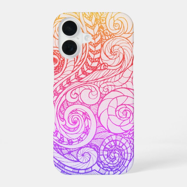Slim Rainbow Doodle iPhone 16 Fall Hülle (Rückseite)