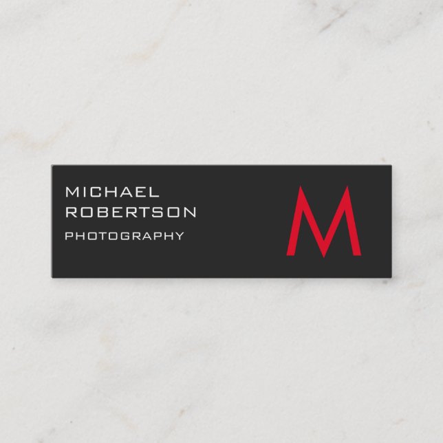 Slim Red Gray Monogram Fotograf Business Card Mini Visitenkarte (Vorderseite)