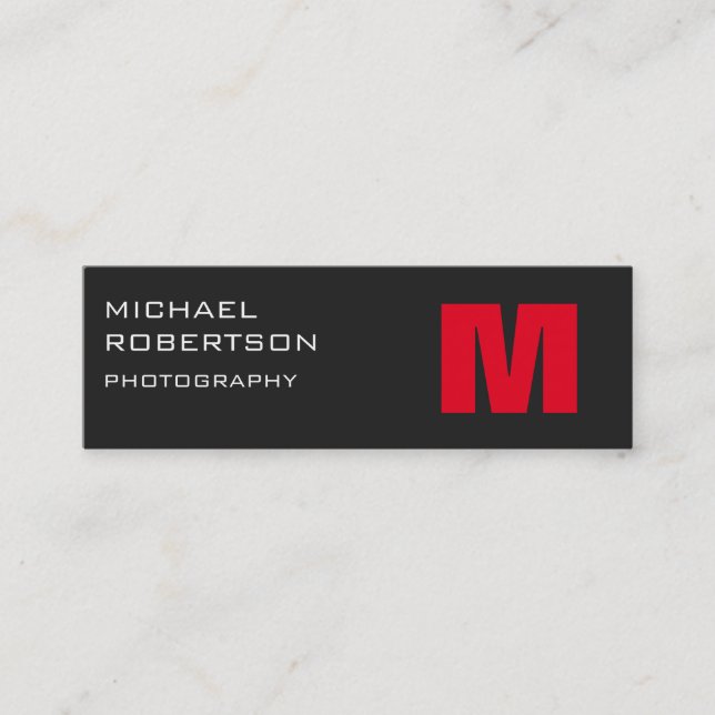 Slim Red Gray Monogram Fotograf Business Card Mini Visitenkarte (Vorderseite)