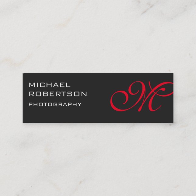Slim Red Gray Monogram Fotograf Business Card Mini Visitenkarte (Vorderseite)