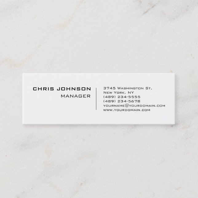 Slim Schwarz-weiß Unique Manager Business Card Mini Visitenkarte (Vorderseite)