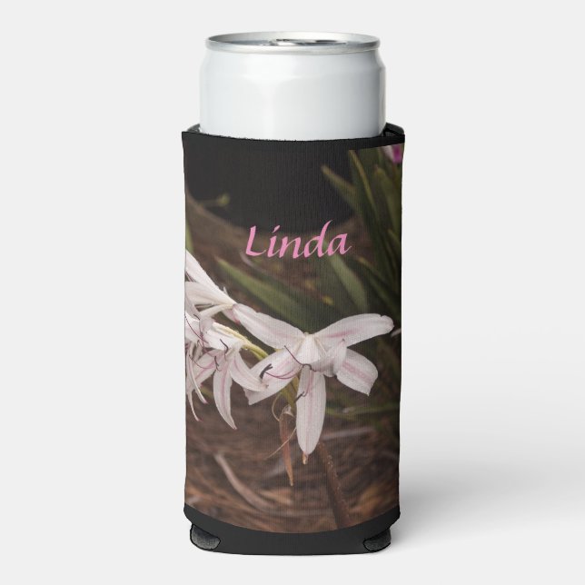 Slim Seltzer Can Cooler mit weißen rosa Lilien Selters Dosenkühler (Seltzer Vorderseite)