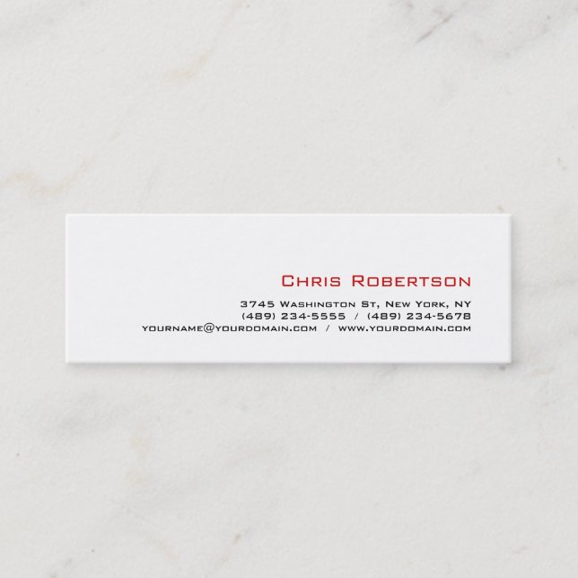 Slim Skinny Mini Size Grau White Business Card Mini Visitenkarte (Vorderseite)