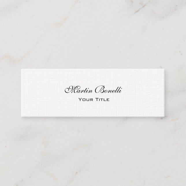 Slim Unique Calligraphy Linen Trendy Business Card Mini Visitenkarte (Vorderseite)