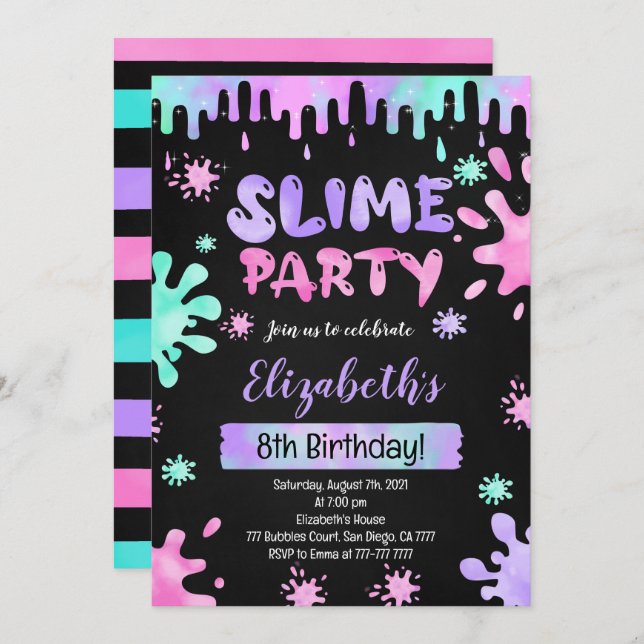 Slime Birthday Invitation (Devant / Derrière)