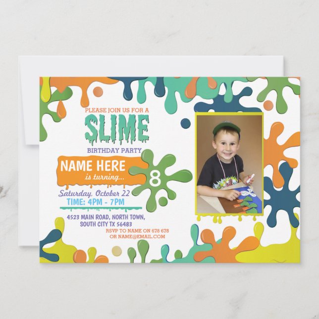 Slime Birthday Party Driving Foto Einladung 5 6 7  (Vorderseite)