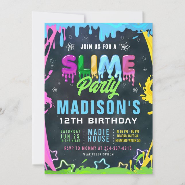 Slime Birthday Party Editable Modèle Invitation (Devant)