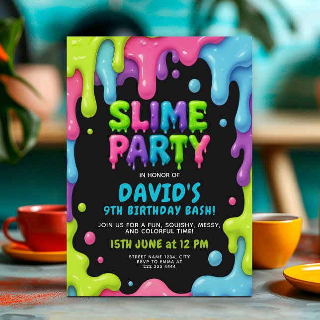 Slime Birthday Party mit Neon-Tropfen Einladung (Von Creator hochgeladen)