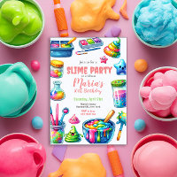 Slime Party Arc en arc-en-ciel Invitation de fête 