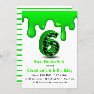 Slime vert 6e anniversaire Invitations