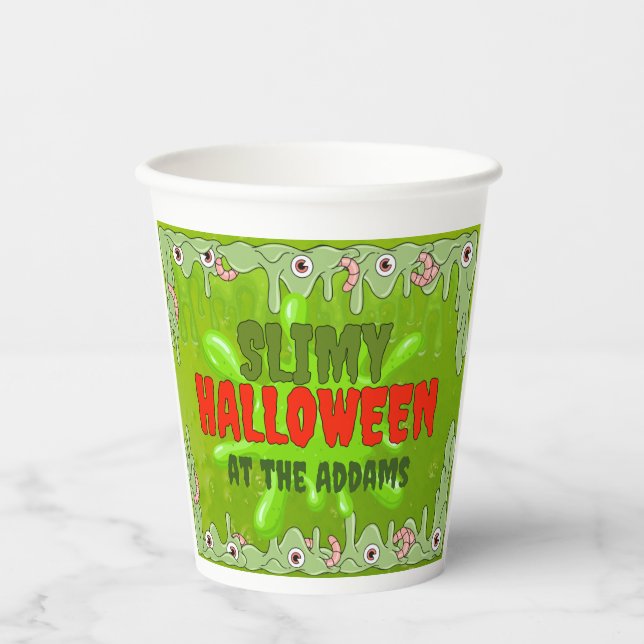 Slimy Halloween (mit versteckten Freunden) Papiert Pappbecher (Vorderseite)