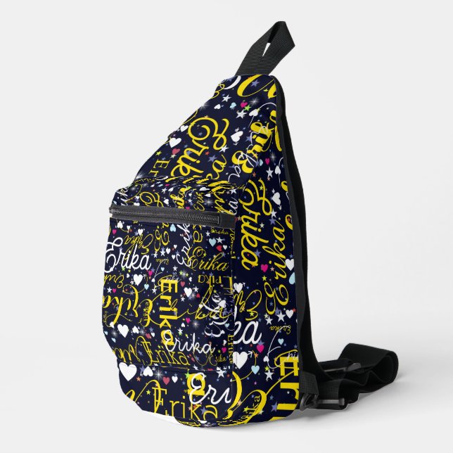 Sling Bag Frauen Name, Herz und Sterne (Rechte Ecke)