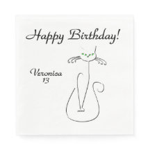 Slinky Black Cat Custom Text Green Eyes