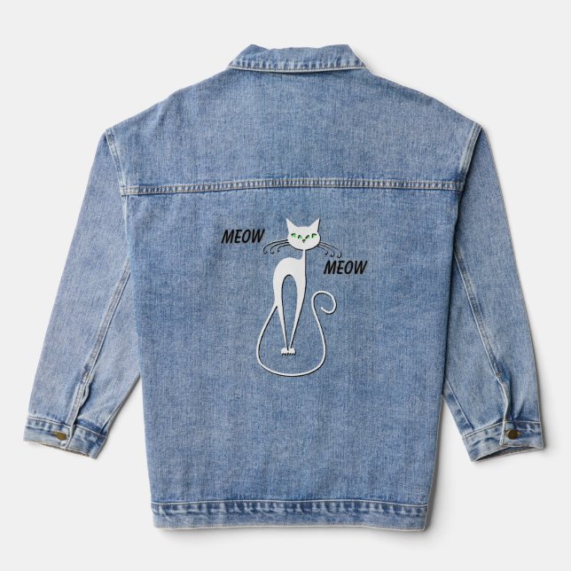 Slinky Black Cat Meow Meow Green Eyes Jeansjacke (Rückseite)