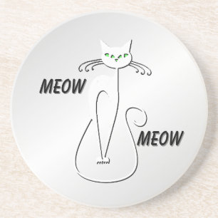 Slinky Black Cat Meow Meow Grüne Augen auf Silber Getränkeuntersetzer