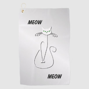 Slinky Black Cat Meow Meow Grüne Augen auf Silber Golfhandtuch