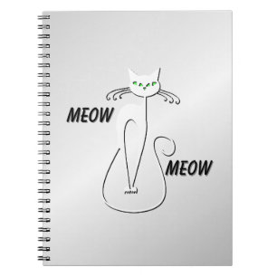 Slinky Black Cat Meow Meow Grüne Augen auf Silber Notizblock