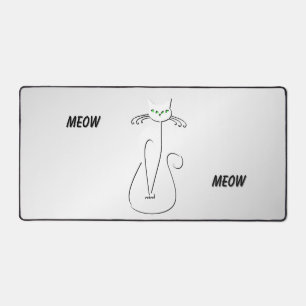 Slinky Black Cat Meow Meow Grüne Augen auf Silber Schreibtischunterlage
