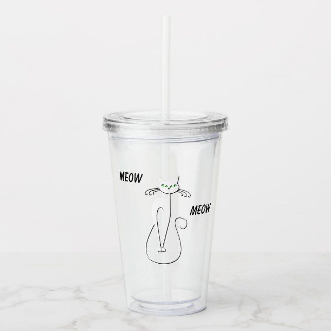 Slinky Black Cat Meow Meow Meow Custom Text Green  Acryltrinkbecher (Vorderseite)