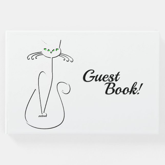 Slinky Black Cat Meow Meow Meow Custom Text Green  Gästebuch (Vorderseite)