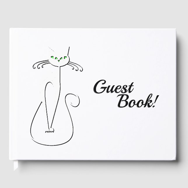 Slinky Black Cat Meow Meow Meow Custom Text Green  Gästebuch (Vorderseite)