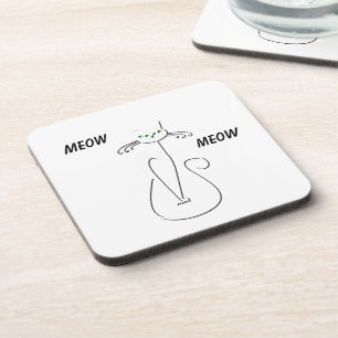 Slinky Black Cat Meow Meow Meow Custom Text Green Getränkeuntersetzer