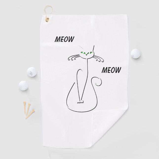 Slinky Black Cat Meow Meow Meow Custom Text Green  Golfhandtuch (Insitu)