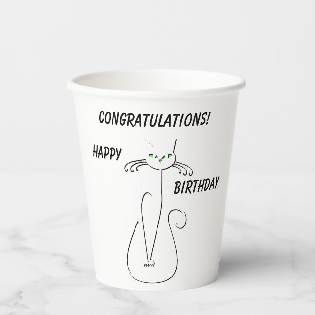 Slinky Black Cat Meow Meow Meow Custom Text Green  Pappbecher (Vorderseite)
