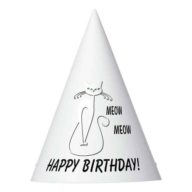 Slinky Black Cat Meow Meow Meow Custom Text Green  Partyhütchen (Vorderseite)