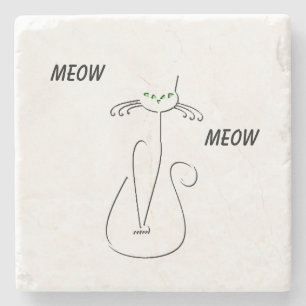 Slinky Black Cat Meow Meow Meow Custom Text Green Steinuntersetzer