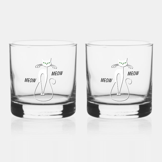 Slinky Black Cat Meow Meow Meow Custom Text Green  Whiskyglas (Vorderseite)