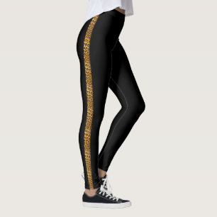 Slinky Leopard Fur Trendy Side Strip auf Schwarz Leggings