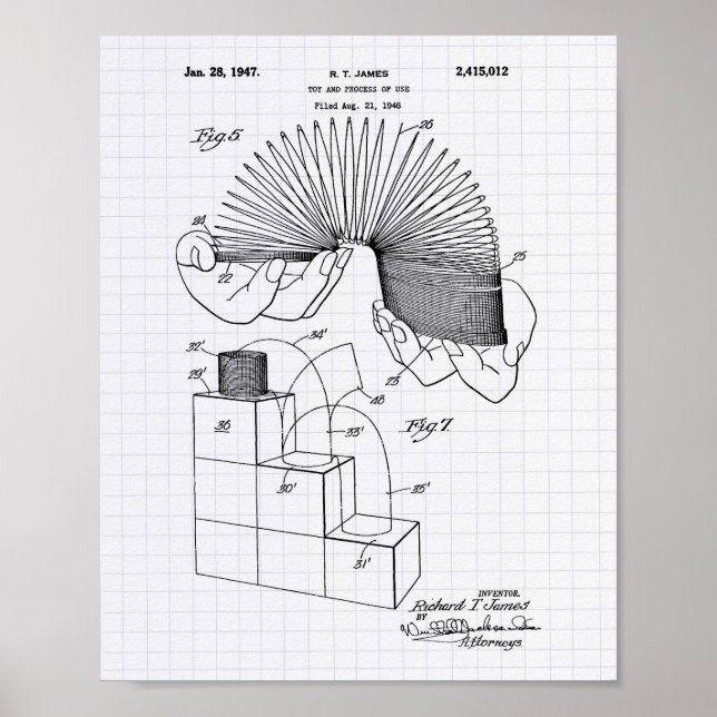 Slinky Toy 1946 Patent Art - Lined Peper Poster (Vorne)
