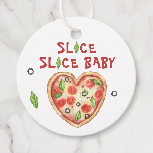 Slip Baby Pizza - Aquarell Babydusche Geschenkanhänger (Vorderseite)