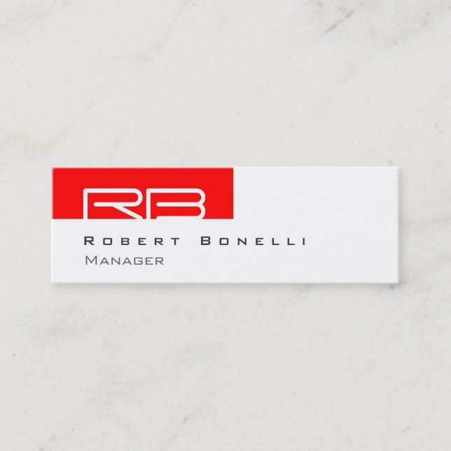 Slip Red White Monogram Manager Business Card Mini Visitenkarte (Vorderseite)