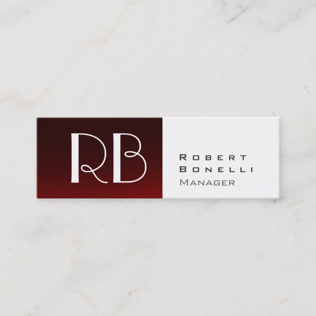 Slip Red White Monogram Manager Business Card Mini Visitenkarte (Vorderseite)