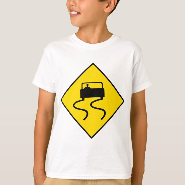 Slippery Road Sign T-Shirt (Vorderseite)