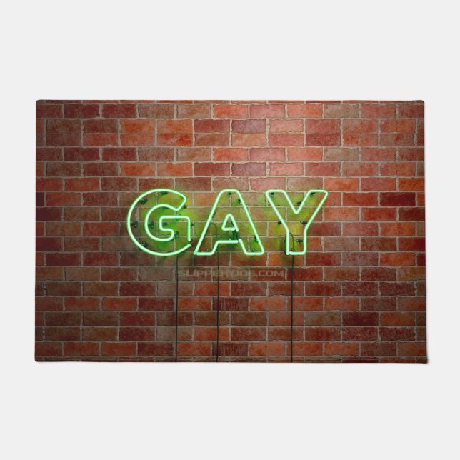 SlipperyJoe beleuchtet Gay Neon-Zeichen hell leben Fußmatte (Vorderseite)