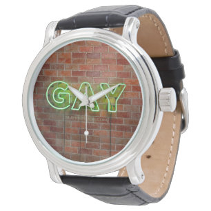 SlipperyJoe beleuchtetes schwules Neon-Schild hell Armbanduhr