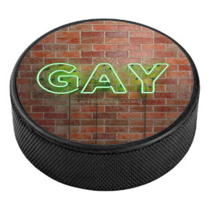 SlipperyJoe beleuchtetes schwules Neon-Schild hell Eishockey Puck