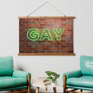 SlipperyJoe beleuchtetes schwules Neon-Schild hell Wandteppich Mit Holzrahmen