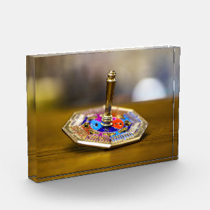 SlipperyJoe Chanukka-Dreidel-Geschenk achteckiger  Fotoblock