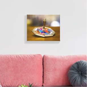 SlipperyJoe Chanukka-Dreidel-Geschenk achteckiger  Leinwanddruck