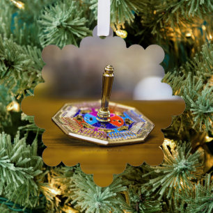 SlipperyJoe Chanukka-Dreidel-Geschenk achteckiger Ornament Karte
