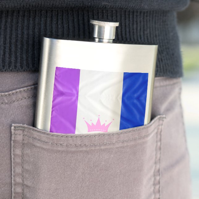 SlipperyJoe Drag Pride Flag lila-weiß-blau Sequ Flachmann (Beispiel)