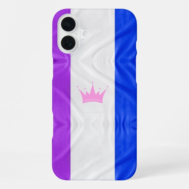 SlipperyJoe Drag Pride Flag lila-weiß-blau Sequ iPhone 16 Plus Hülle (Rückseite)
